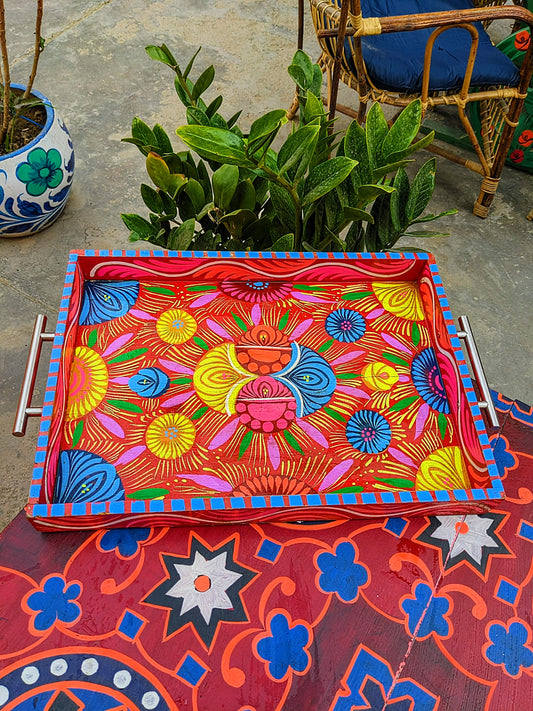 Truck Art Wooden Tray - Blue Floral Design (Large 37x27 cm)