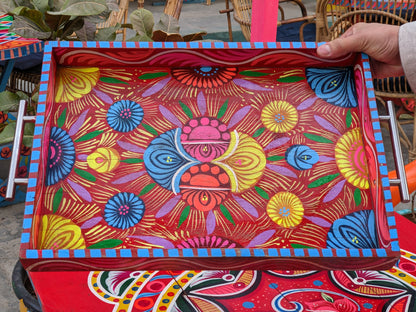 Truck Art Wooden Tray - Blue Floral Design (Large 37x27 cm)